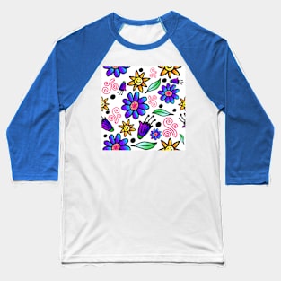 Happy Flower Fun Pattern Baseball T-Shirt
